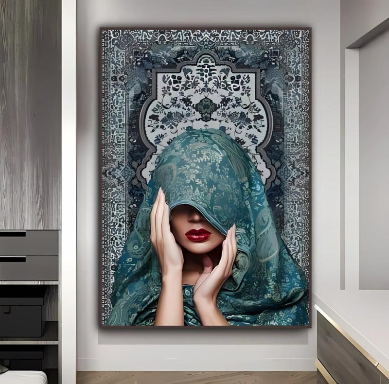 ماركتنا لوحة جدارية قماشية بتصميم فتاة عربية مع برواز مجوف مقاس (120x80) قطعة واحدة - Image 2