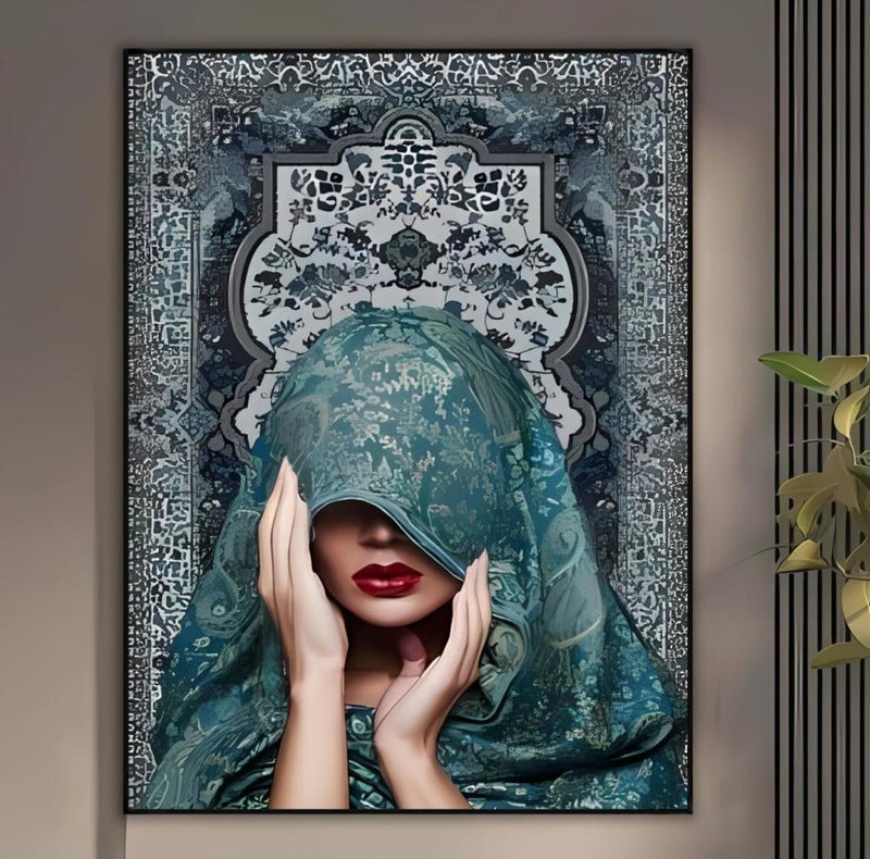 ماركتنا لوحة جدارية قماشية بتصميم فتاة عربية مع برواز مجوف مقاس (120x80) قطعة واحدة - Image 1