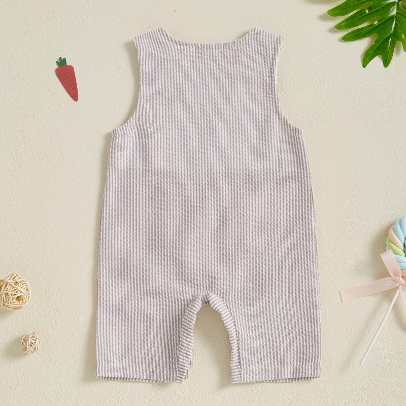 Thilsidee Infant Baby Boy Girl Easter Rabbit Jumpsuit Sleeveless Straps Romper Bib Pants One Piece Overalls Plaid Outfit (US, Age, 6 Months, 12 Months, B-Khaki) - Image 3