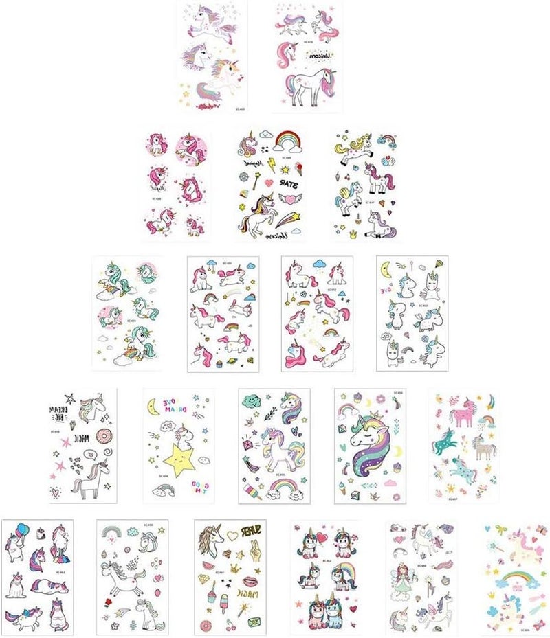 20 Sheets Unicorn Temporary Tattoos Kids Fake Cartoon Waterproof Tattoo Unicorn Sticker Birthday Party Supplies Christmas Halloween Gift for Children Girls Teens