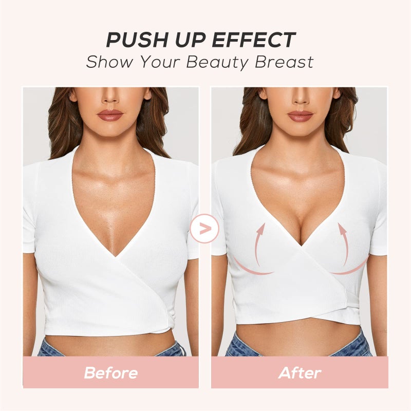 DOBREVA Women's Push Up T-Shirt Bra Underwire Padded Bras Plunge Full Coverage Beige (Band Size is Small. Order 1 Band Size up.) 36A - Image 3
