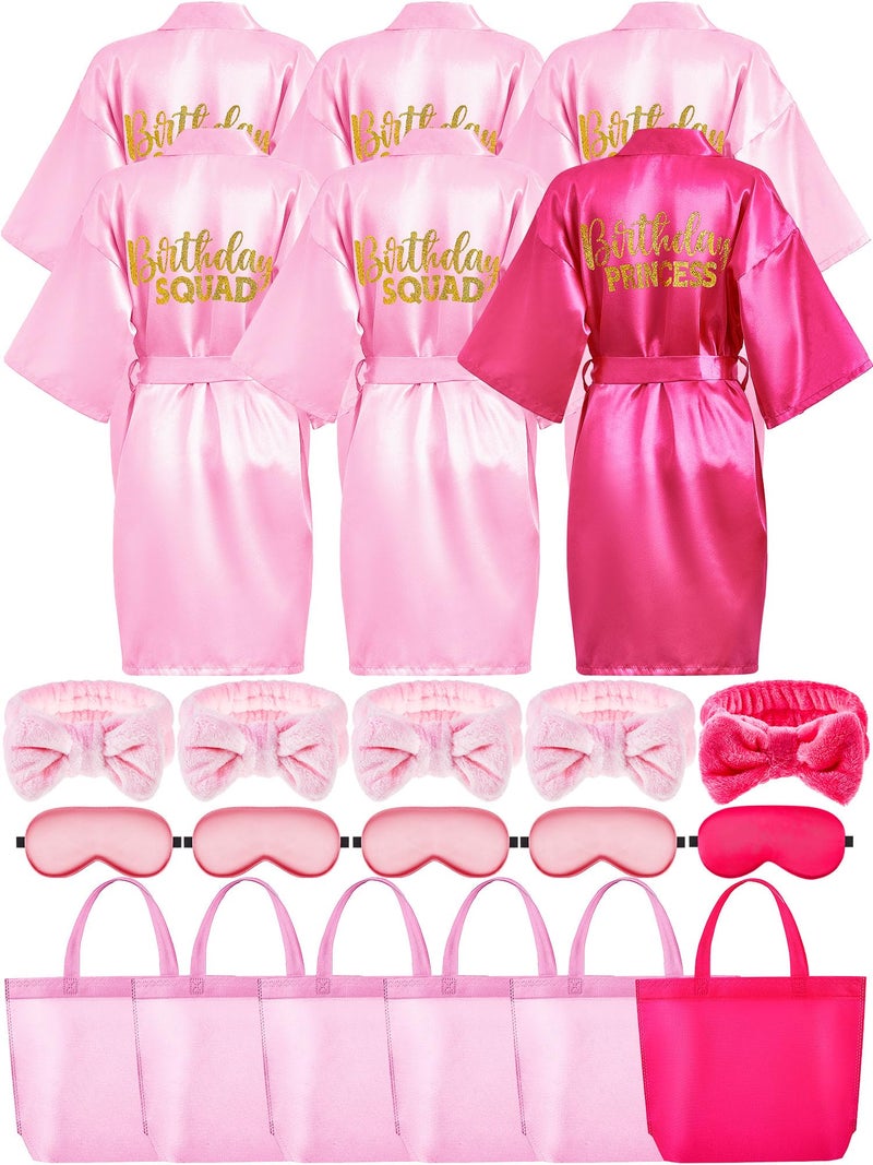 Sintuff Robe Girls Spa Party Set Includes 6 Robes 6 Headbands 6 Eye Masks 6 Tote Bags Rose Birthday Size 12