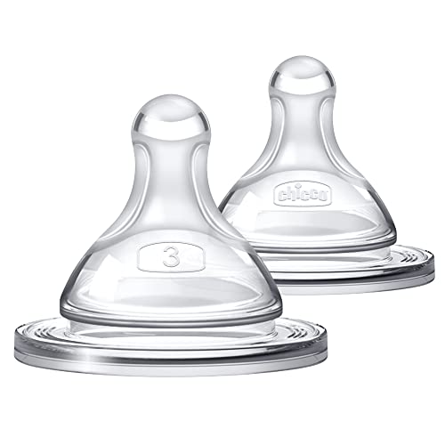 Chicco Duo GlassLined Baby Bottle IntuiLatch Nipple with AntiColic Valve Stage 3 Fast Flow for Babies 6 Months 100 Silicone with SkinLike Texture BreastLike Shape Flow 2Pack - Image 1