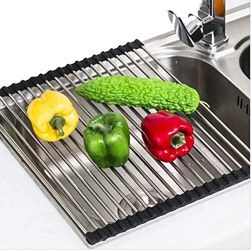 Rasikvar Roll-up Dish Drying Rack Over The Sink Mat, Folding Dish Drainer Rolling Mat, Stainless Steel Kitchen Dry Sink Rack - 460x460mm - Image 3