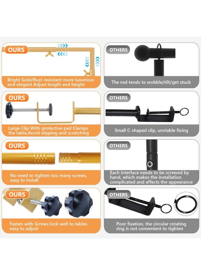 رات سو فوق عصا الطاولة حامل القوس المعدني منصة خلفية مع مصابيح، منصة قوس الطاولة القابلة للتعديل، عرض 1.2m-2m، ارتفاع 1m حامل طاولة البالون، قوس الزهور المزخرف لحفلة عيد الميلاد، الذهب - Image 4
