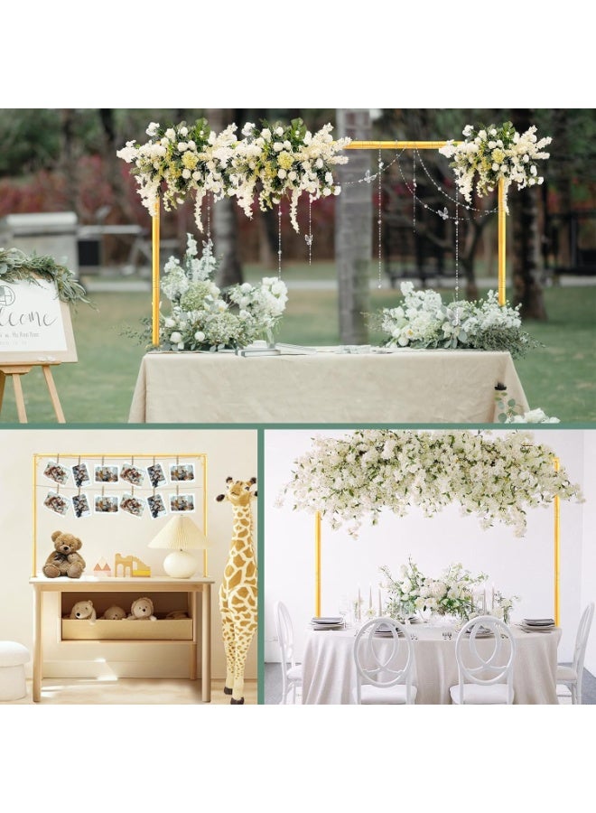 رات سو فوق عصا الطاولة حامل القوس المعدني منصة خلفية مع مصابيح، منصة قوس الطاولة القابلة للتعديل، عرض 1.2m-2m، ارتفاع 1m حامل طاولة البالون، قوس الزهور المزخرف لحفلة عيد الميلاد، الذهب - Image 5