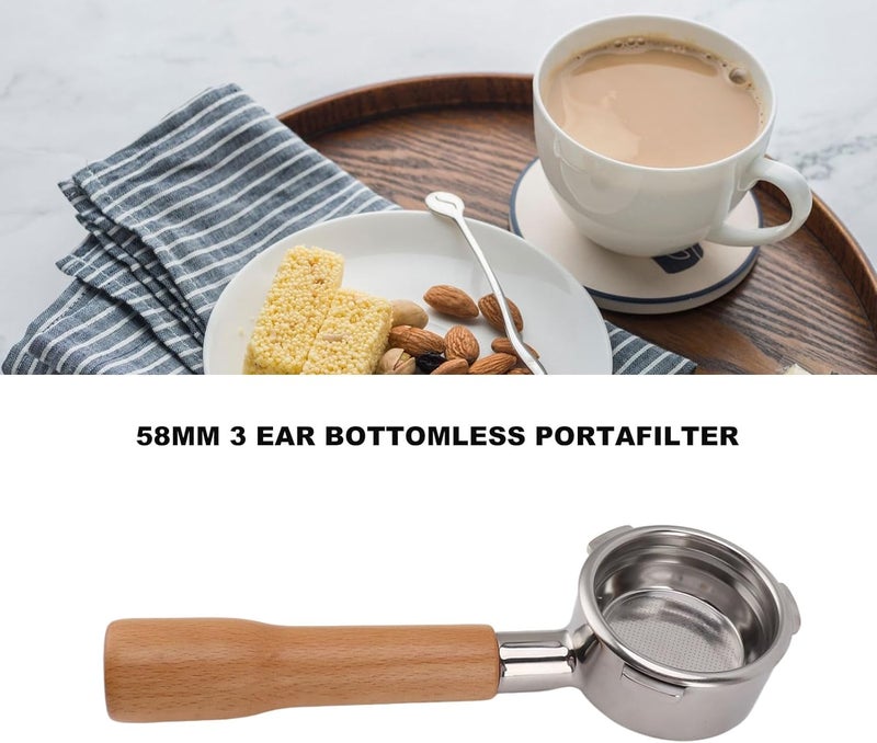 fannay 58mm Bottomless Portafilter, 3 Ears Stainless Steel Bottomless Naked Portafilter with Filter Basket & Wood Handle, Professional Espresso Portafilter for Barsetto Espresso (C1 - Image 4