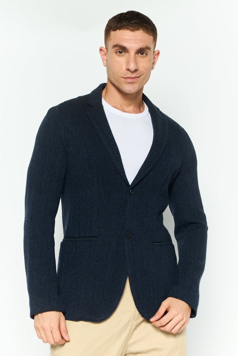 armani Emporio Armani Men Regular Fit Textured Casual Blazer, Navy - Image 1