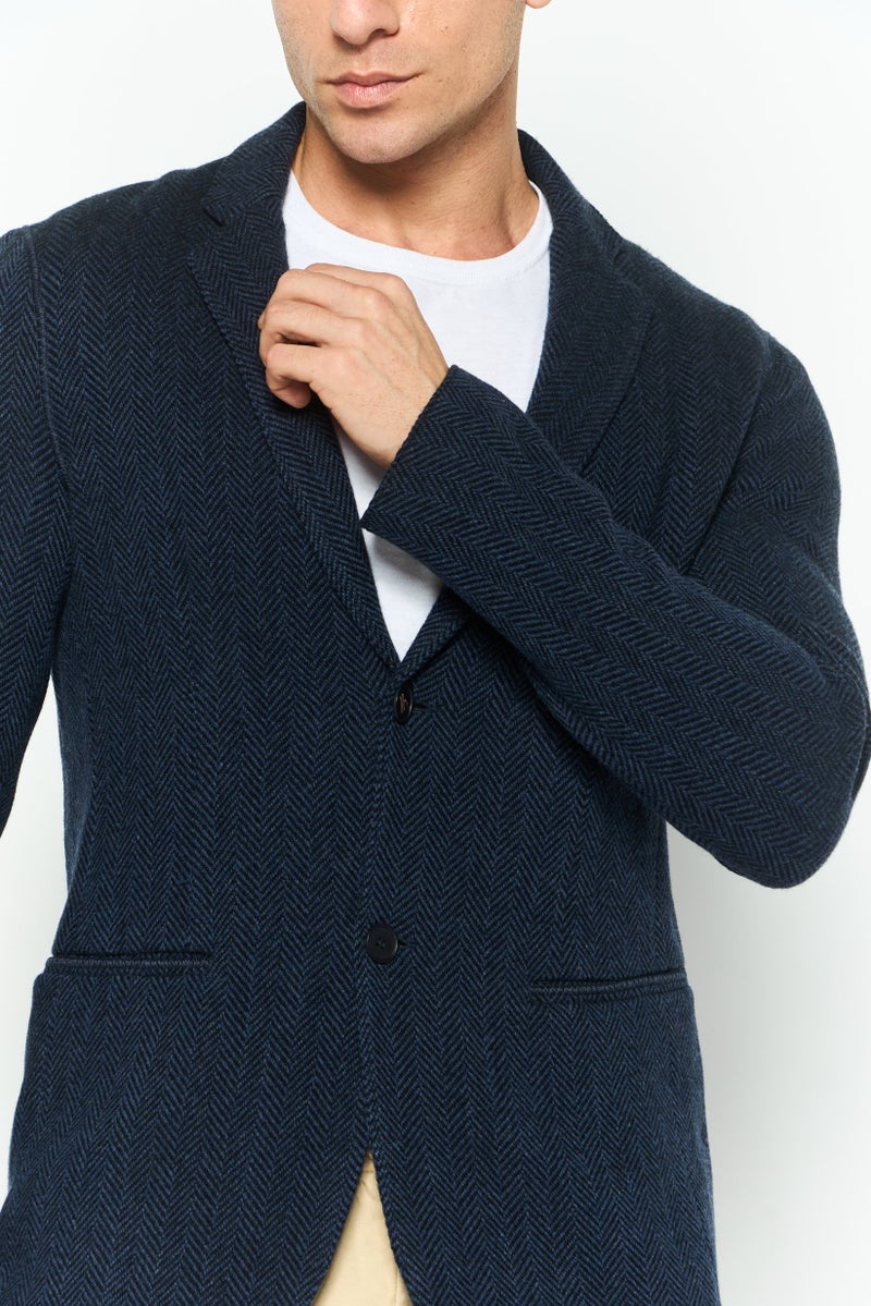 armani Emporio Armani Men Regular Fit Textured Casual Blazer, Navy - Image 3