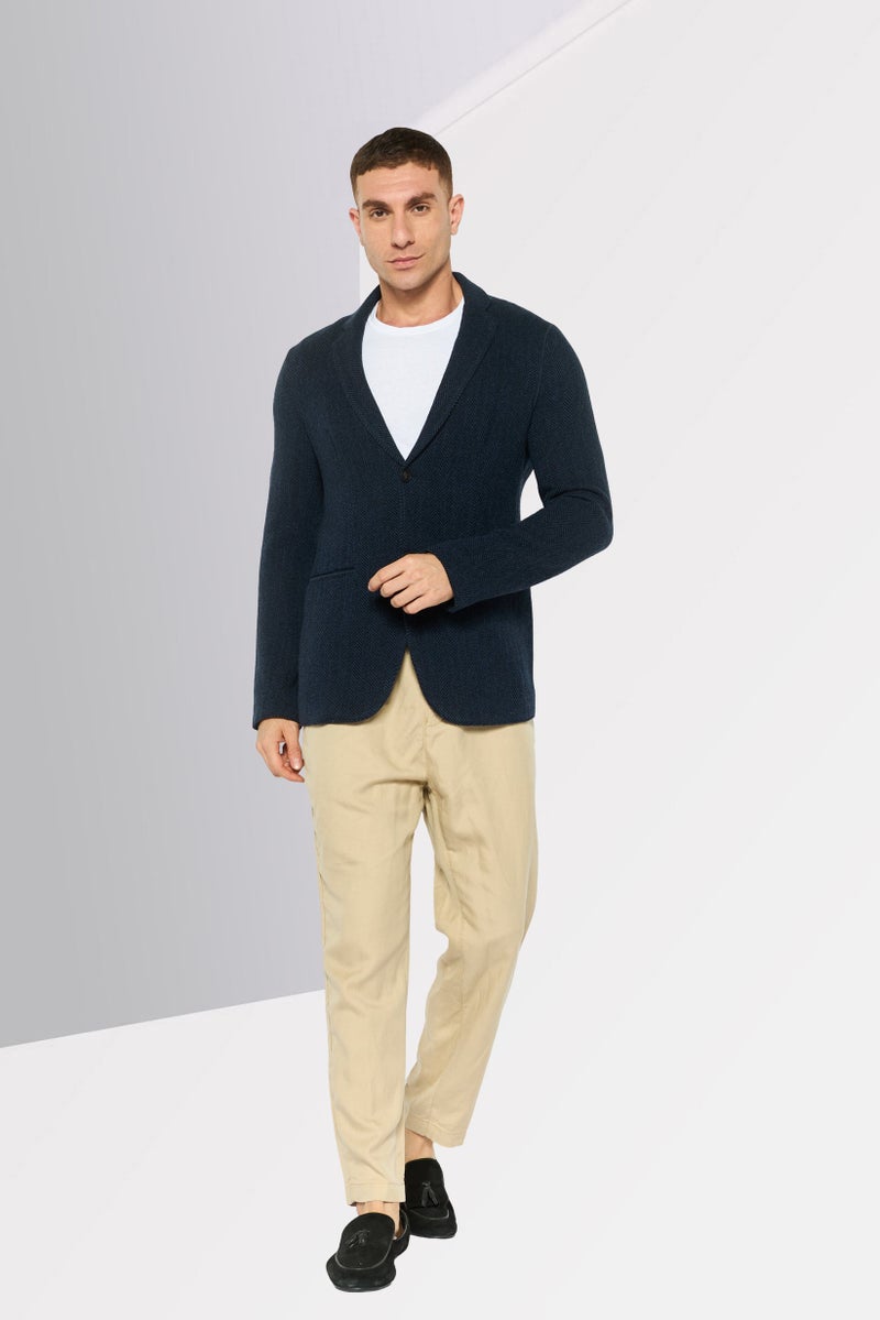armani Emporio Armani Men Regular Fit Textured Casual Blazer, Navy - Image 2
