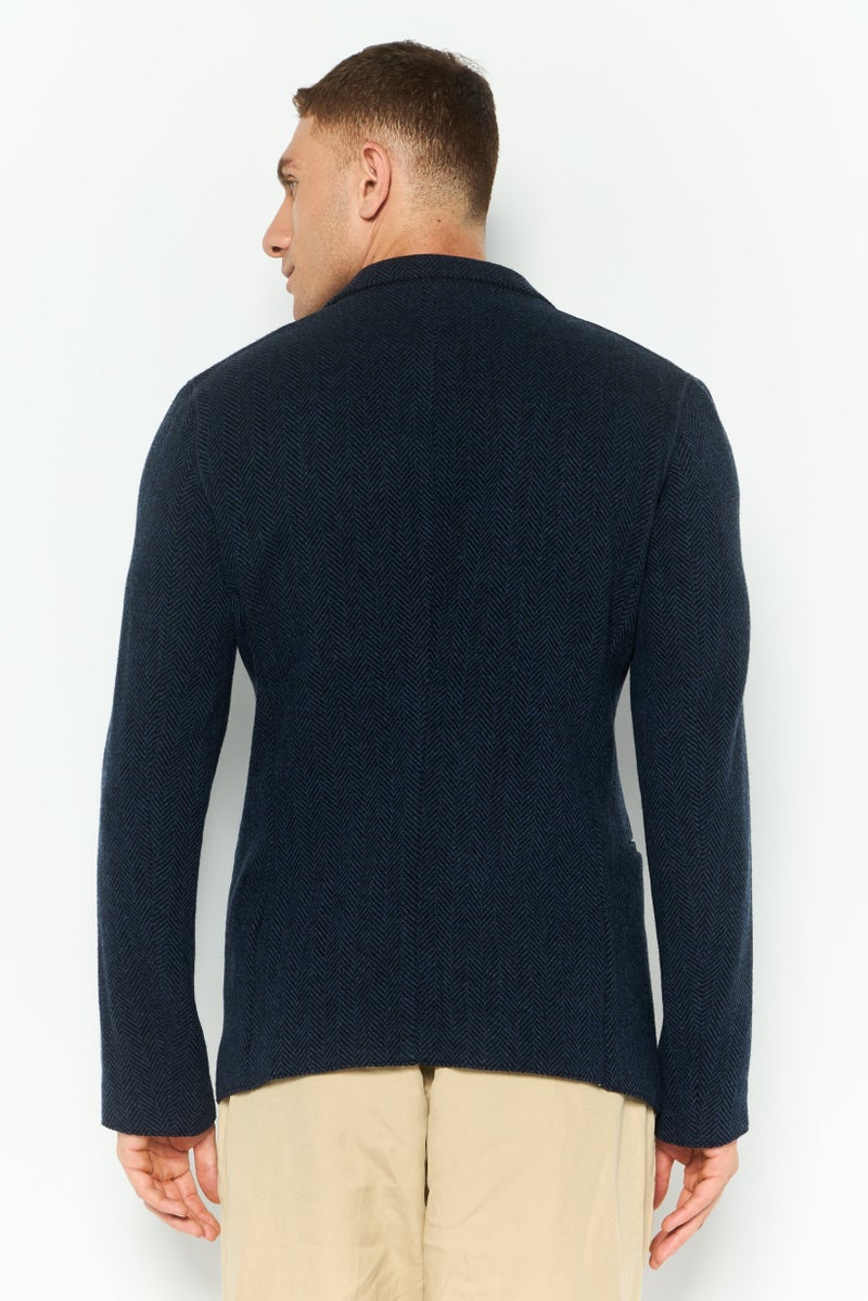 armani Emporio Armani Men Regular Fit Textured Casual Blazer, Navy - Image 2