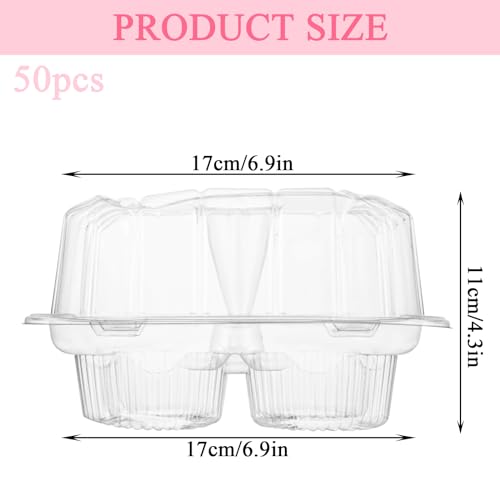 MUXHEL 50 Pcs Cupcake Boxes 4 Count, Clear Plastic Cupcake Container Stackable, Deep Cupcake Carrier Holder Box for Carrying Cupcakes - Image 2