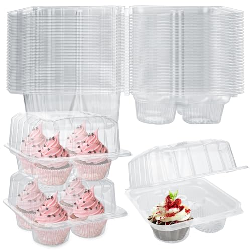 MUXHEL 50 Pcs Cupcake Boxes 4 Count, Clear Plastic Cupcake Container Stackable, Deep Cupcake Carrier Holder Box for Carrying Cupcakes - Image 1