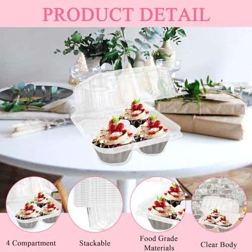 MUXHEL 50 Pcs Cupcake Boxes 4 Count, Clear Plastic Cupcake Container Stackable, Deep Cupcake Carrier Holder Box for Carrying Cupcakes - Image 3
