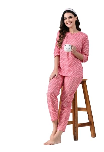 Ichaa Women's Printed Cotton Night Wear Top and Payjama Night Suit Set - Image 1