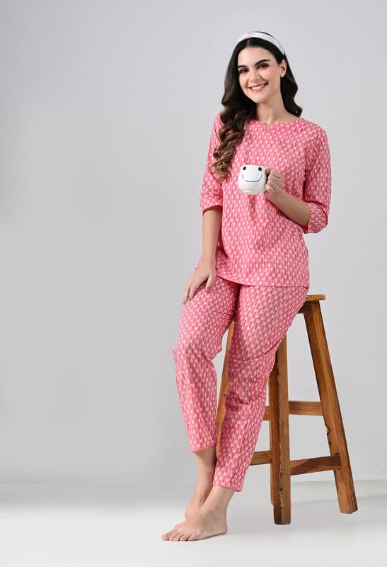 Ichaa Women's Printed Cotton Night Wear Top and Payjama Night Suit Set - Image 2