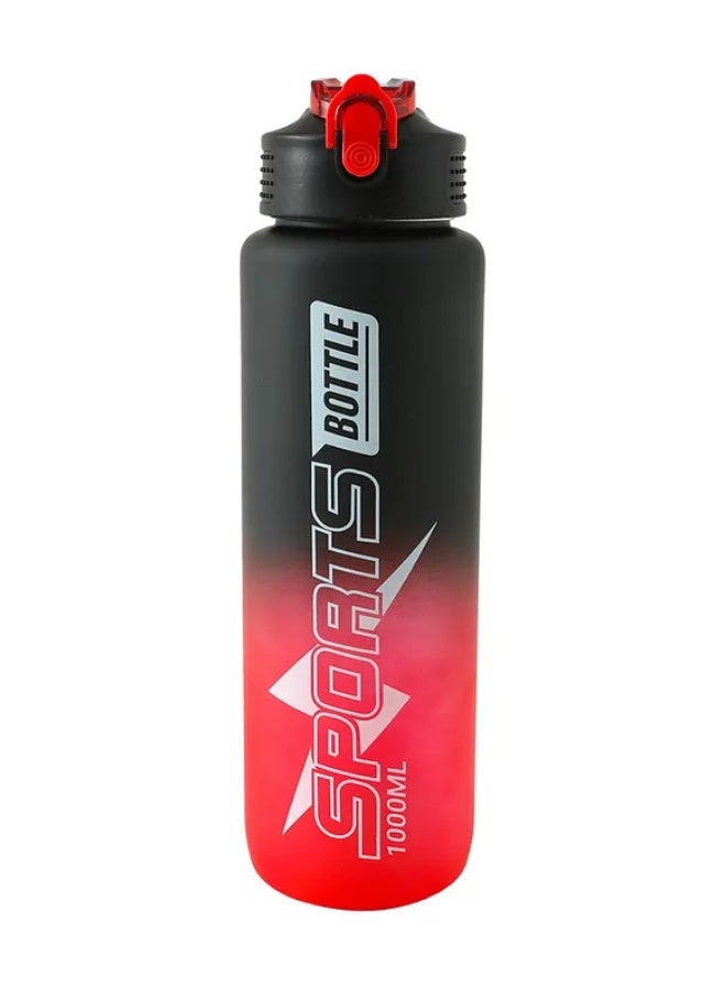 1000ml Sports Water Bottle - Black and Red | BPA Free | Leak-Proof and Freezer Safe | Water Bottle with Straw for School-Aged Boys and Girls - Image 1