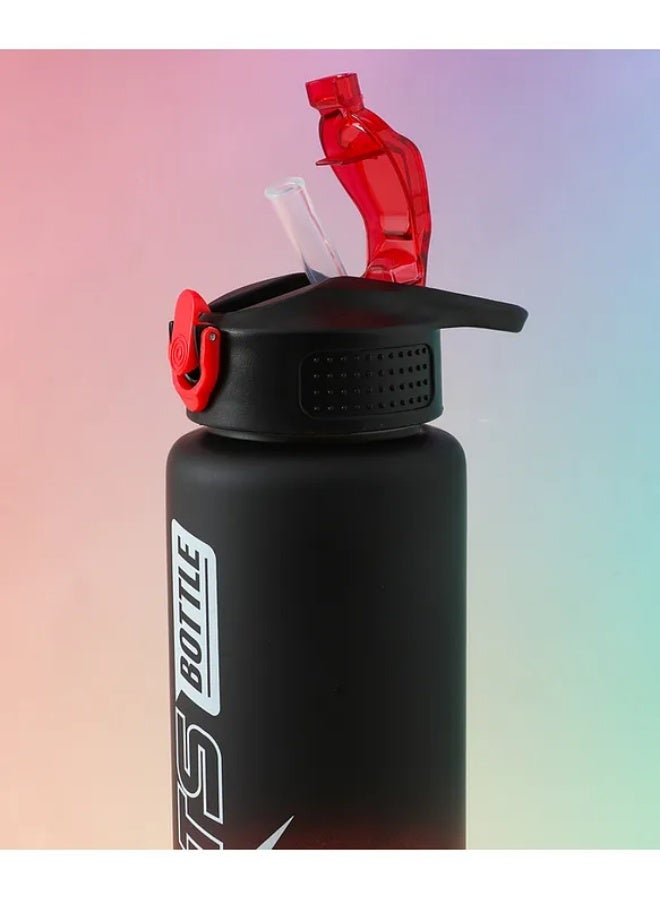 1000ml Sports Water Bottle - Black and Red | BPA Free | Leak-Proof and Freezer Safe | Water Bottle with Straw for School-Aged Boys and Girls - Image 2