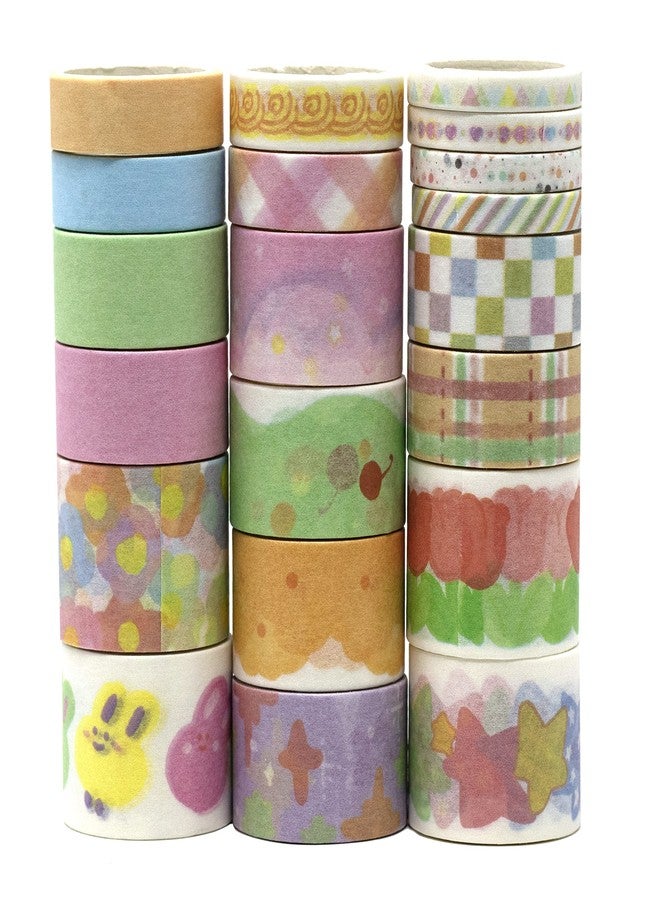 Lakeer 20 Washi Tapes | Decorative Craft Tapes | Dream Holiday Series | 5mm, 10mm, 15mm, 20mm X 4 Pcs Each| Ideal for Scrapbooking, DIY Crafts, Decoration, and Gift Wrapping | Sugar Cake - Image 1