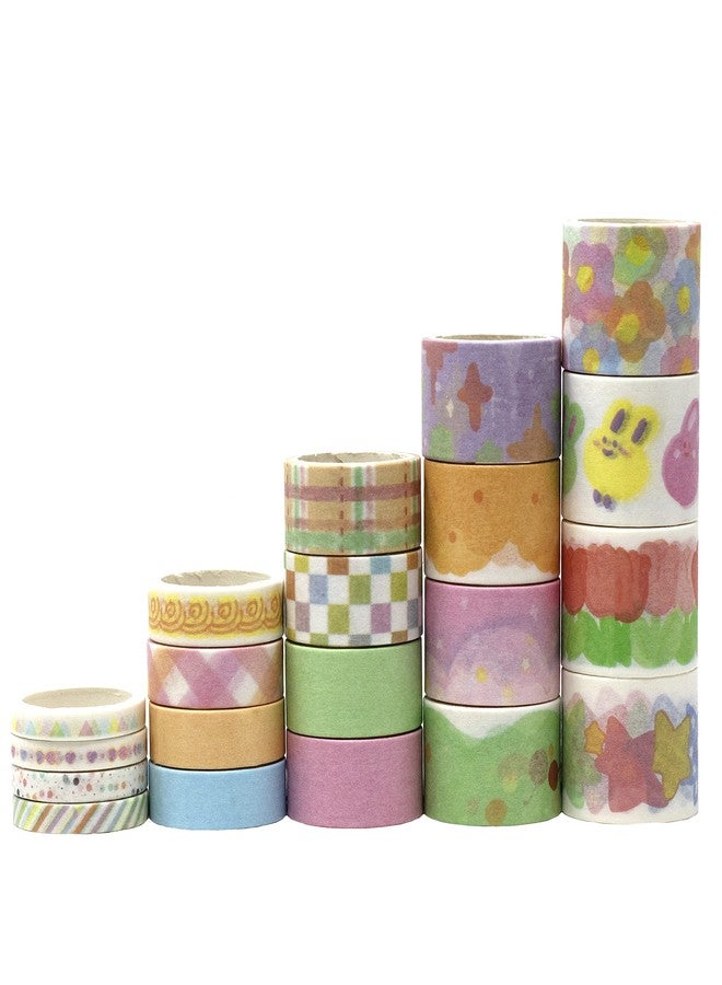 Lakeer 20 Washi Tapes | Decorative Craft Tapes | Dream Holiday Series | 5mm, 10mm, 15mm, 20mm X 4 Pcs Each| Ideal for Scrapbooking, DIY Crafts, Decoration, and Gift Wrapping | Sugar Cake - Image 3