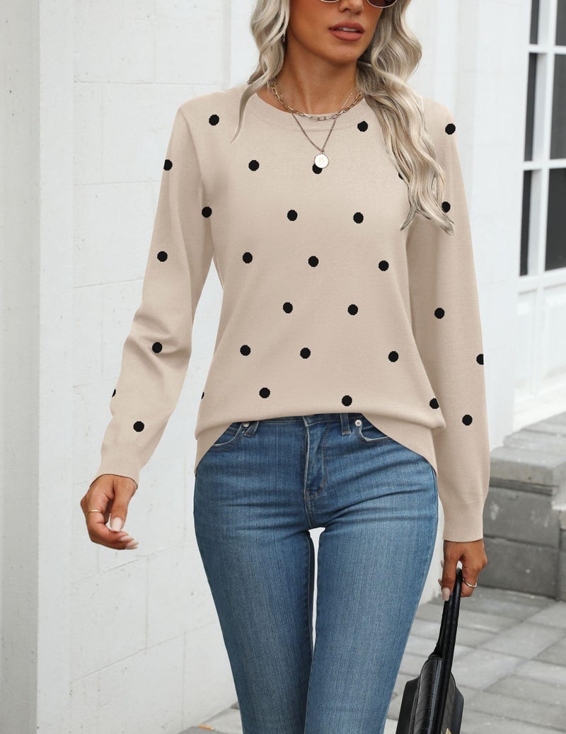 Zeagoo Womens 2026 Fall Sweaters Long Sleeve Tops Classic Crew Neck Pullover Sweaters Loose Dressy Polka Dot Basic Tops - Image 2