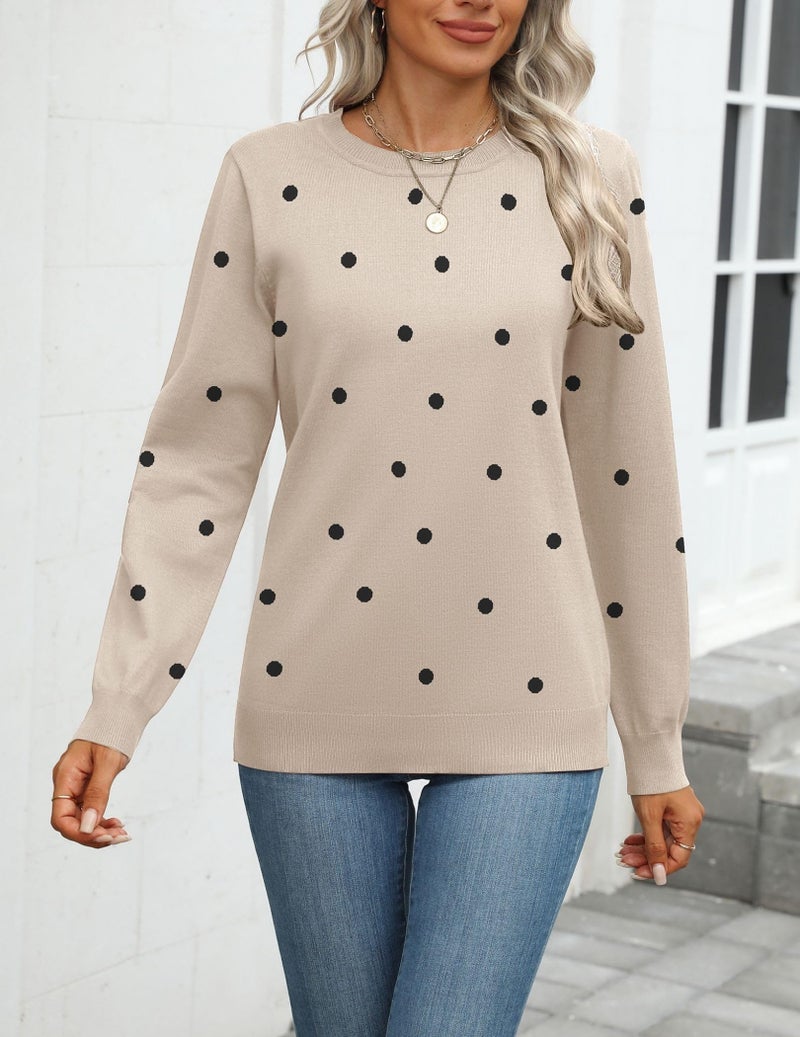 Zeagoo Womens 2026 Fall Sweaters Long Sleeve Tops Classic Crew Neck Pullover Sweaters Loose Dressy Polka Dot Basic Tops - Image 4