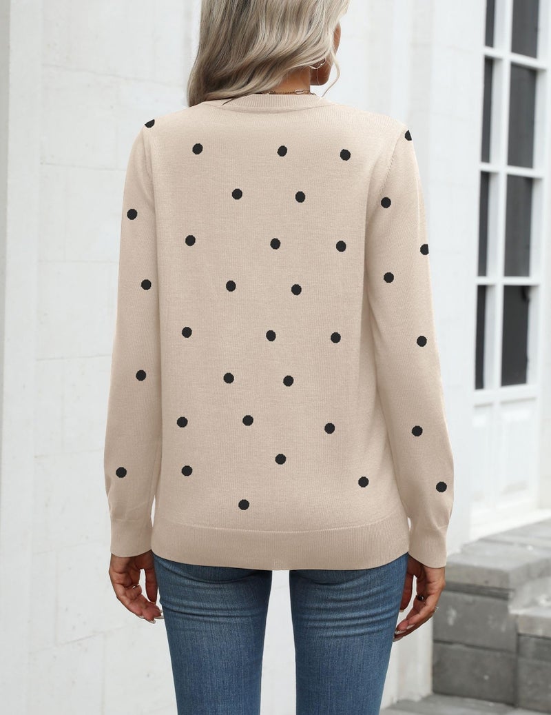 Zeagoo Womens 2026 Fall Sweaters Long Sleeve Tops Classic Crew Neck Pullover Sweaters Loose Dressy Polka Dot Basic Tops - Image 5
