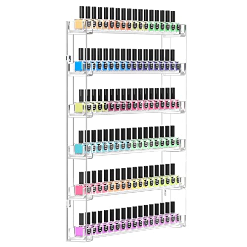 FEMELI 21 21 Inch Nail Polish Wall Rack Easy to Install Clear Acrylic Nail Polish Display Holder Organizer 6 Tier Hold Up To 90120 Bottles - Image 2