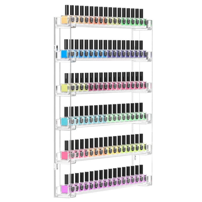 FEMELI 21 * 21 Inch Nail Polish Wall Rack, Easy to Install, Clear Acrylic Nail Polish Display Holder Organizer 6 Tier Hold Up To 90-120 Bottles - Image 2
