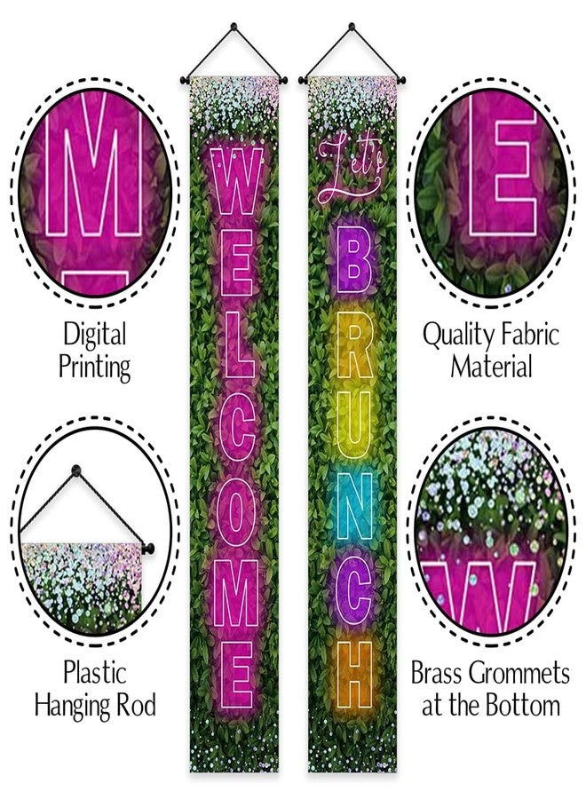 Ticuenicoa Let's Brunch Banner - 2pcs Digital Neon Greenery Pink Rainbow Welcome Lets Brunch Porch Sign Banner | Hanging Door Banner for Welcome Party Festival Party Supplies - Image 5
