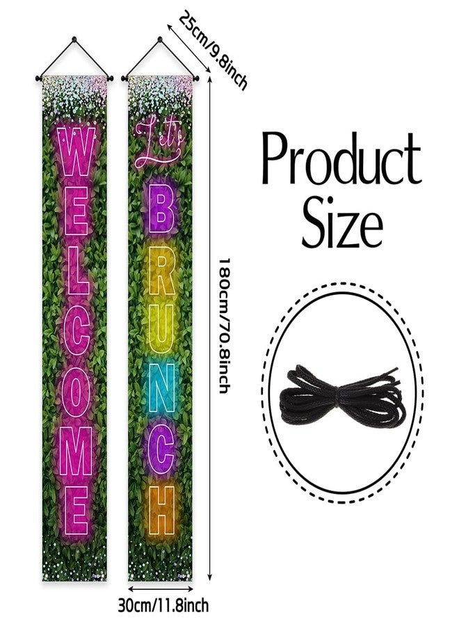 Ticuenicoa Let's Brunch Banner - 2pcs Digital Neon Greenery Pink Rainbow Welcome Lets Brunch Porch Sign Banner | Hanging Door Banner for Welcome Party Festival Party Supplies - Image 4