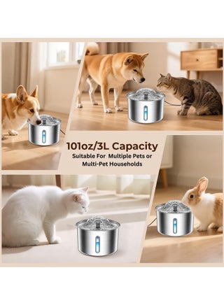 Swasto Water Fountain for Cats and Small Medium Dogs,3L/101oz Automatic, Cat Fountain Stainless Steel, Pet Water Fountain, Filters & 1 Pump, Super Quiet Automatic Fountain - view 5