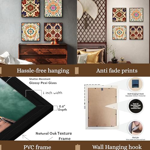 Nozvera 4 PCS MDF Wall Art Set for Living Room Bedroom – Traditional Floral Mandala Design – 16x16 Inch Each – UV Laminated Sparkle Finish, Ready to Hang, Home Wall Decor - Image 2