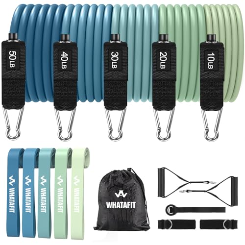 WHATAFIT Resistance Bands, Exercise Bands,Resistance Bands for Working Out, Work Out Bands with Handles for Men and Women Fitness, Strength Training Home Gym Equipment