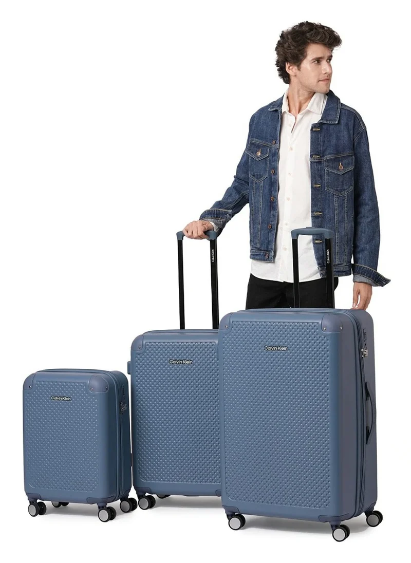 CALVIN KLEIN V2 CHECK IN Hardside Spinner Luggage On Wheels, Ultra Lightweight ABS, 4 Double Wheels Color BLUE