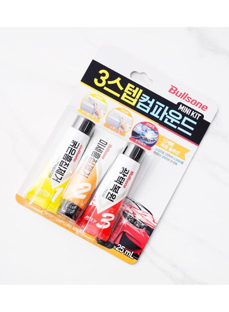 بولسون مجموعة مركب البوليش للتصليح الذاتي المصغرة لإزالة الخدوش وصيانة السيارات، عناية بوليش بثلاث خطوات، 25 جرام لكل منها، مزيل الصدأ، تلميع السيارات، إصلاح الخدوش، تنظيف السيارات، استعادة المصابيح الأمامية، العناية بالسيارات - Image 2