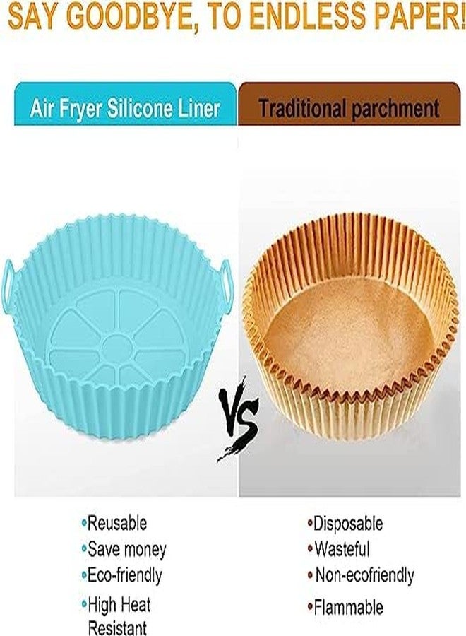 Birzar Air Fryer Silicone Pot Bowl, Reusable Baking Tray Cooking Oven Accessories, Air Fryer Silicone Liners Basket Round, Non-Stick Air Fryer Liners with Ear Handles. (2 Pcs) - Image 2