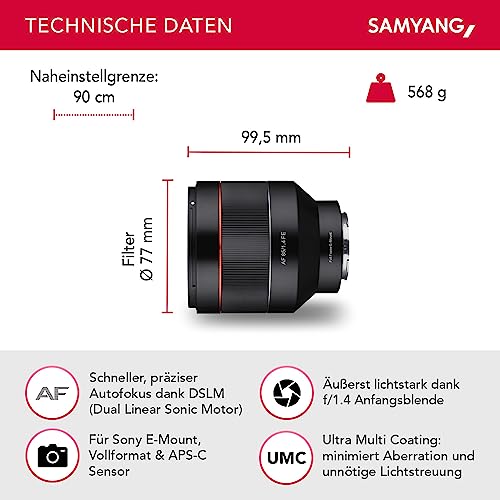 Samyang AF 85mm F1.4 E Auto Focus Lens - Black - Image 3