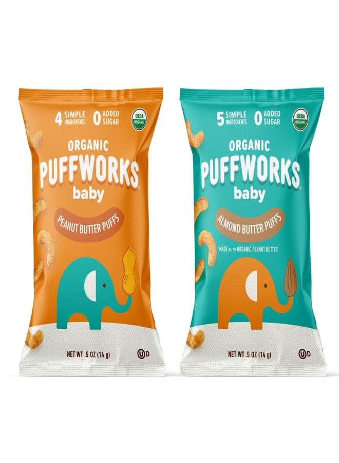 Puffworks Baby Peanut and Almond Variety Pack, Perfect for Early Peanut Introduction, Plant Protein, USDA Organic, Gluten-Free, Vegan, Non-GMO, Kosher, 0.5 Ounce (Pack of 12) - Image 1