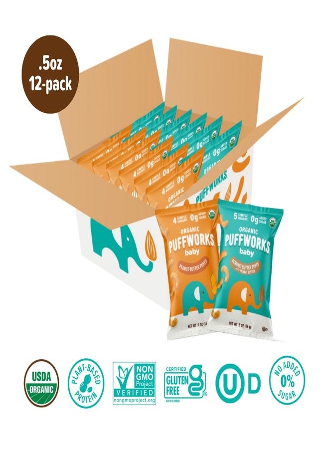 Puffworks Baby Peanut and Almond Variety Pack, Perfect for Early Peanut Introduction, Plant Protein, USDA Organic, Gluten-Free, Vegan, Non-GMO, Kosher, 0.5 Ounce (Pack of 12) - Image 2