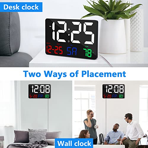 Ygdigital Digital Wall Clock,11.5" LED Digital Alarm Clock Large Display,with Remote Control,Adjustable Brightness, Calendar, Temperature, Snooze, 12/24 H, for Living Room, Office, Bedroom, Elderly, Adults - Image 3
