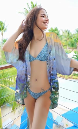 CHICGAL Womens Casual Tops Bathing Suit Cover Up Summer Kimono Cardigan Hawaiian Shirts (Sunset and Flowers, M) - Image 2