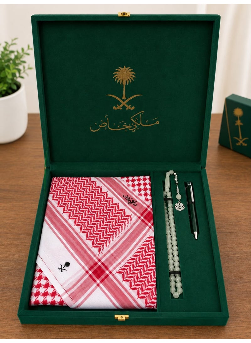 Luxury men's gift set in an elegant box – a special royal shemagh with prayer beads and a pen – a distinctive men's gift