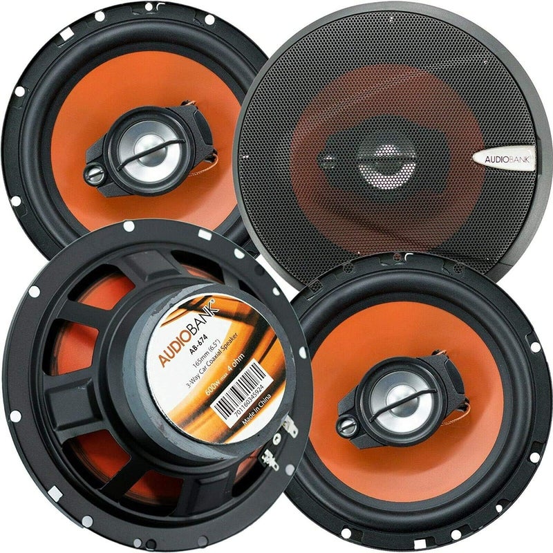AUDIOBANK 2 Pair of 6.5" 600 Watt Peak Power 3-Way Orange Car Audio Stereo Coaxial Speaker - AB674 - Image 1