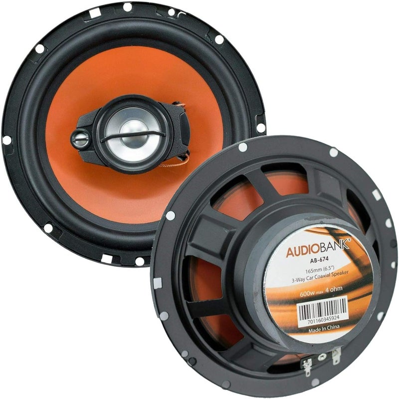 AUDIOBANK 2 Pair of 6.5" 600 Watt Peak Power 3-Way Orange Car Audio Stereo Coaxial Speaker - AB674 - Image 5