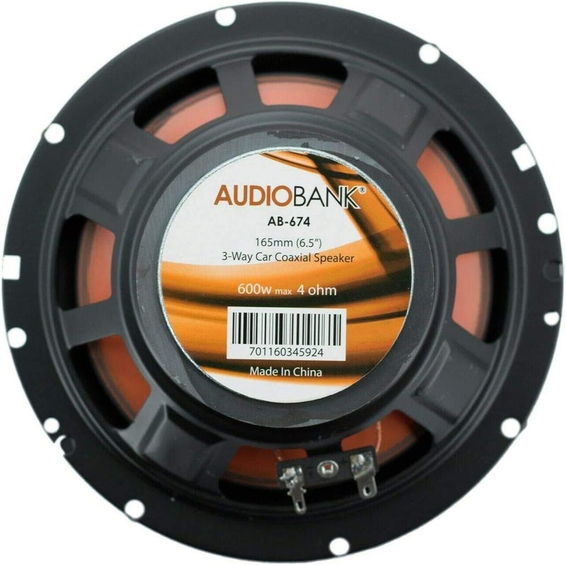 AUDIOBANK 2 Pair of 6.5" 600 Watt Peak Power 3-Way Orange Car Audio Stereo Coaxial Speaker - AB674 - Image 2