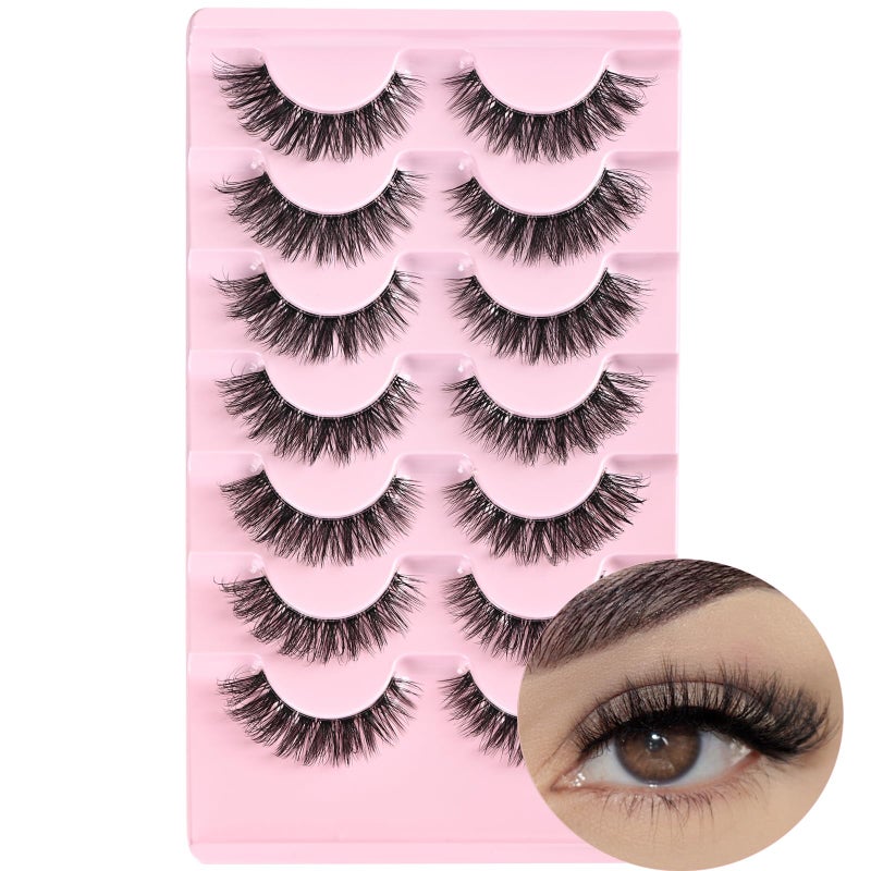 FARRED Cat Eye Lashes Natural Eyelashes Short Wispy Lash Strips Volume Eyelash Cateye Medium Length False Lashes Natural Looking Hybrid Clusters Full Strip Lashes A1  814MM
