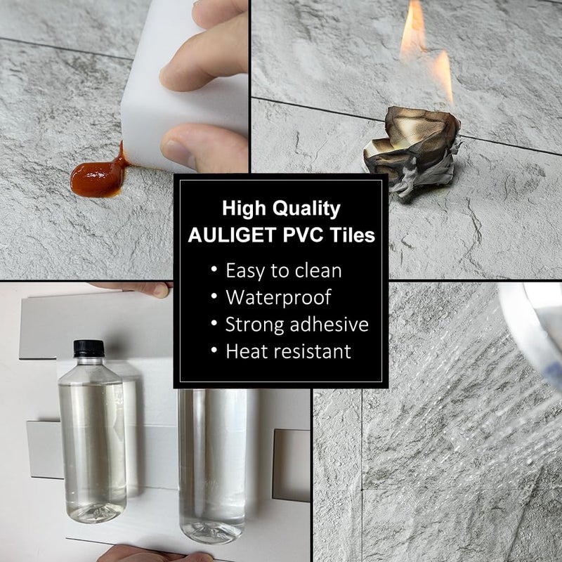 AULIGET 20-Piece Light Slate Peel and Stick Backsplash Wall Tiles, 6" x 12" PVC Faux Stone Stick on Tiles for Backsplash Kitchen, Bathroom, Laundry Room, Camper, Fireplace - Image 5