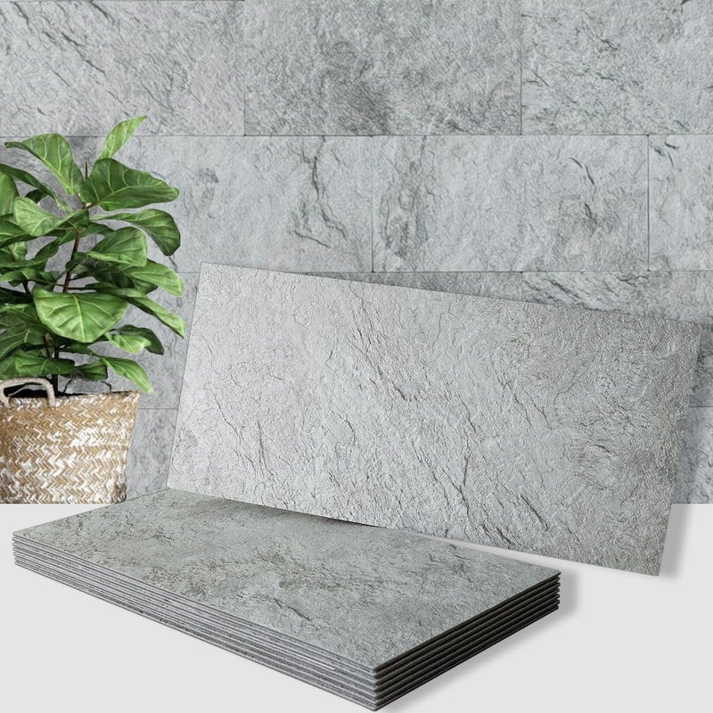 AULIGET 20-Piece Light Slate Peel and Stick Backsplash Wall Tiles, 6" x 12" PVC Faux Stone Stick on Tiles for Backsplash Kitchen, Bathroom, Laundry Room, Camper, Fireplace - Image 1