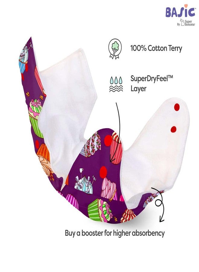 SuperBottoms BASIC Cloth Diaper For Baby | Washable & Reusable Cotton Cloth Diaper | 0-3 Years | Freesize | Adjustable | Reduces Rash | With 2 Quick Dry Pad/Insert | Cupcake | - Image 5